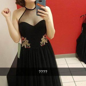 NWT Black Formal Prom Dress Rose Embroidery